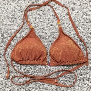 Wild Fable Women's S (4-6) Sparkle Brown Beaded Strap Triangle Bikini Tie Top